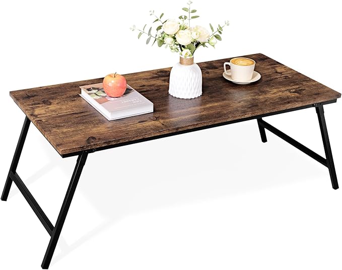 Folding Coffee Table Modern Industrial Center Table Wooden Rectangular Floor Table for Sitting on The Floor Portable Small Low Desk for Living Room Small Spaces