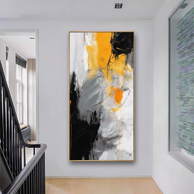 Wall Art Large Modern Abstract Artwork Black Yellow Canvas Painting for Living Room Bedroom Office Home Decor 24"x48" with Framed…