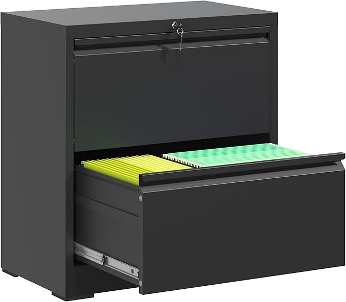 2 Drawer Lateral File Cabinet with Lock, Filing Cabinets for Home Office, Storage Cabinets for Hanging Files Letter/Legal/F4/A4, Require Assembly(Black)