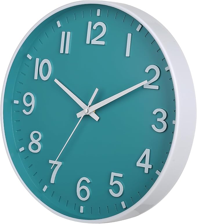 HZDHCLH Teal Wall Clocks Battery Operated,12 inch Silent Non Ticking Modern Wall Clock for Living Room Bedroom Kitchen Office Classroom Decor
