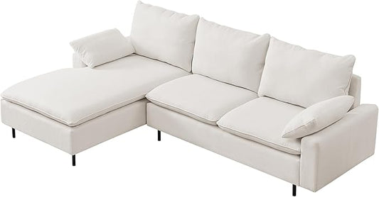 100'' Linen L-Shaped Left-Hand Facing Sectional Sofa with Metal Legs and 2 Pillows
