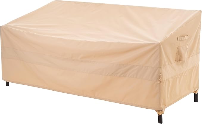 WJ-X3 3-Seater Patio Sofa Cover Waterproof, Heavy Duty Lawn Couch Cover UV Resistant, Porch Furniture Sets Cover Anti-Fading, High Wind Resistant, 93W x 42D x 42H Inches, Beige