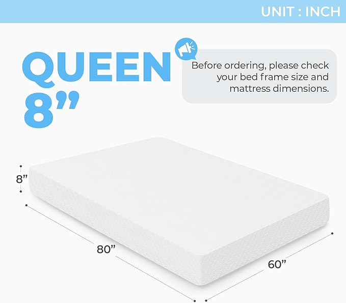 Neo Sleep 8 Inch Queen Cooling Gel Memory Foam Mattress Medium Firm CertiPUR-US Certified Foam, Mattress in a Box Enhanced Pressure Relief Removable Soft Cover No Fiberglass (Queen, 8 in)