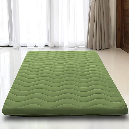 Japanese Floor Mattress, 100% High Density Comfortable Foam, 4" Thicken Foldable Mattress Tatami Mat Sleeping Pad, Ideal for Comfort and Support, Kids Floor Lounger Camping Bed Sofa, Green, Queen