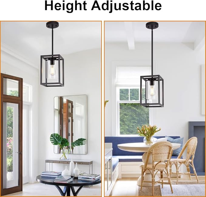 VINLUZ 1 Light Farmhouse Pendant Lighting Black Cage Chandelier Glass Shade Contemporary Modern Kitchen Island Lights Fixtures Ceiling Hanging Dining Room Living Room