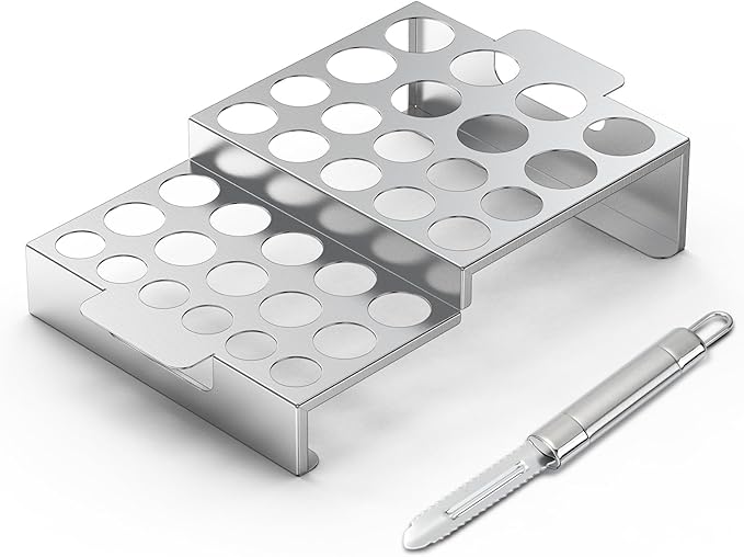Skyflame Jalapeno Grill Rack with Corer Tool, 34 Hole Stainless Steel Chili Pepper Holder with Upgrade Design in 2 Heights and 3 Hole Sizes for Grilling Jalapeño Peppers, Chicken Wings, Drumsticks