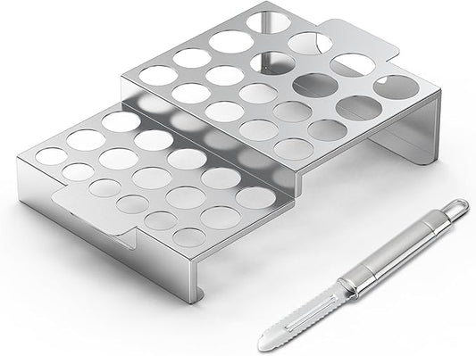 Skyflame Jalapeno Grill Rack with Corer Tool, 34 Hole Stainless Steel Chili Pepper Holder with Upgrade Design in 2 Heights and 3 Hole Sizes for Grilling Jalapeño Peppers, Chicken Wings, Drumsticks