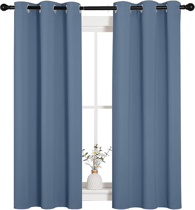 NICETOWN Kitchen Curtains with Grommet Top, Privacy & Room Darkening Thermal Insulated Draperies for Boys Bedroom, Nursery (Stone Blue, 34" Wide by 54" Long, Set of 2)