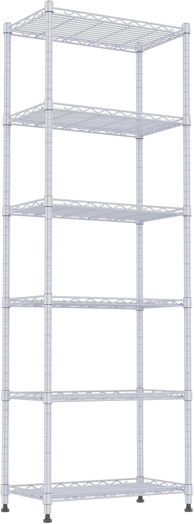 REGILLER 6 Wire Shelving Steel Storage Rack Adjustable Unit Shelves for Laundry Bathroom Kitchen Pantry Closet(Silver,11.7" D x 21.4" W x 63" H)