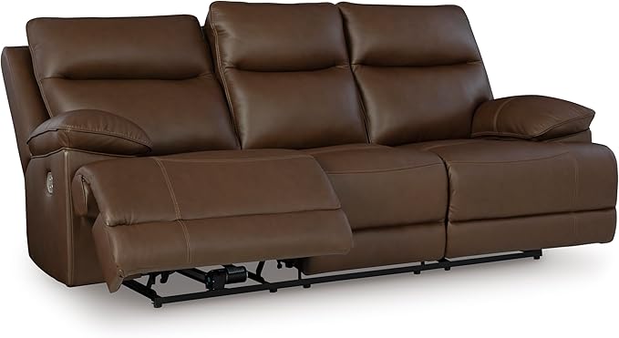 Signature Design by Ashley VonRyan Modern Leather Match Power Reclining Sofa with USB Ports, Dark Brown