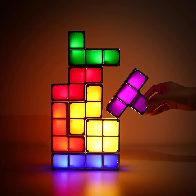 Puzzles Night Light, Tangram Stackable LED 7 Colors Induction Interlocking Desk Lamp 3D DIY Magic Blocks Puzzles for Kids Teens Bedroom Home Decor Ideal Gift for Birthday (US Plug)