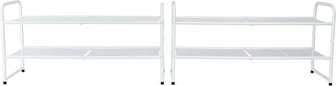 SUFAUY 2 Pack 2-Tier 33" Wide Shoe Rack, Shoe Shelf Storage Organizer for Entryway, Extra Large Capacity, Bedroom Footwear Organizer, Wire Grid, White