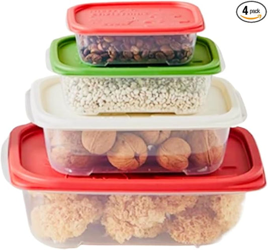 Plastic Food Storage Container Set, 4 Containers with Lids, Assorted Colors (RECTANGULAR JOLLY)