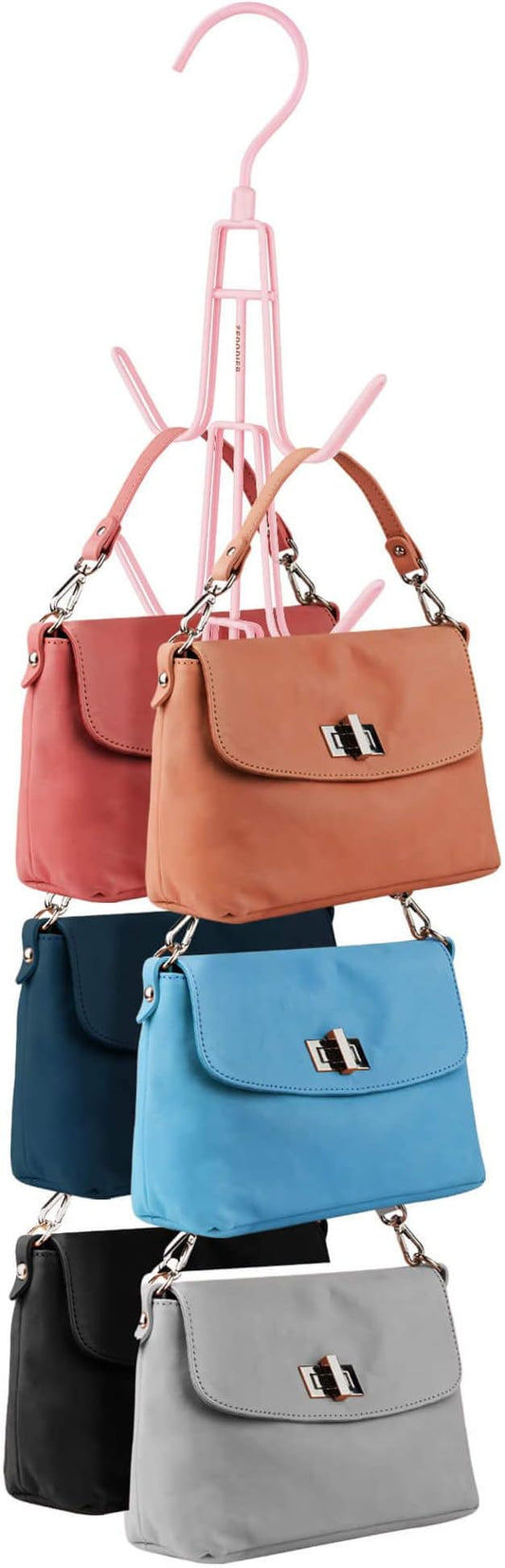 ZEDODIER Purse Hanger Organizer for Closet, Hanging Bag Holder, Keeping Purses Visible and in Good Condition, Metal Handbag Storage Hook Backpack Rack Space Saving Hanger, Pink