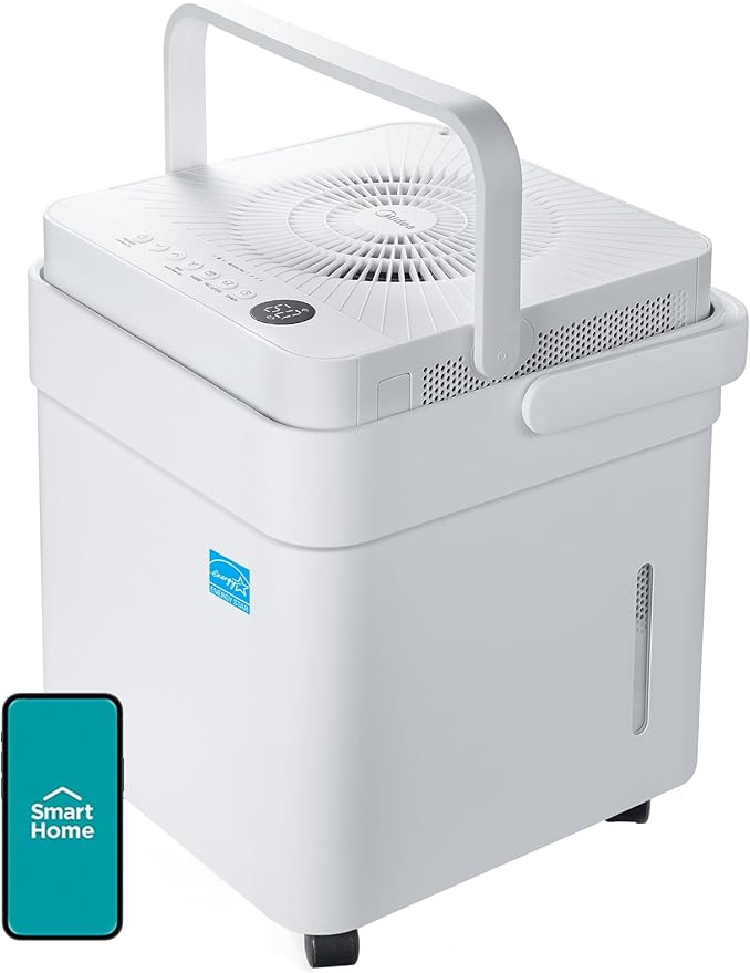 Midea Cube 35 Pint Dehumidifier for Basement and Rooms at Home for up to 3,500 Sq. Ft., Smart Control, Compatible with Alexa (White), Drain Hose Included, ENERGY STAR Most Efficient 2023