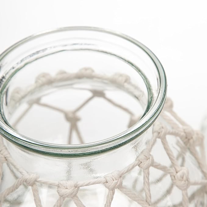 Hollyone Clear Glass Vase with Cotton Rope Cover Woven Round Glass Vase Decorative Flower Bottle Modern Vase for Table Centerpiece Farmhouse Wedding Home Decor