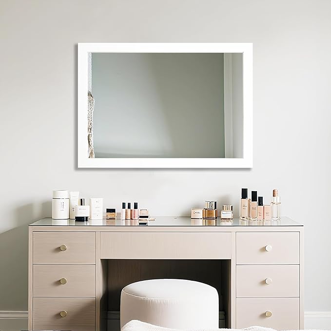 Ruomeng Rectangular Wall Mirror 24" x 36" for Bathroom, Bedroom, Entryway, Living Room, White