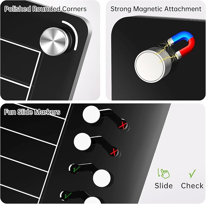 NiHome Black Acrylic Magnetic to Do List Planning Board with Sliders & Desktop Stand,Chore Chart for Kids & Adults,Checklist Routine Chart Task Board for Fridge & Desk,For Magnetic Metal Surfaces Only