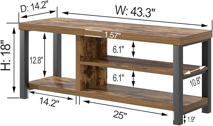 EXCEFUR Shoe Bench, Modern Wood Storage Bench for Entryway Hallway, Industrial Indoor Shoe Rack Bench Seat for Living Room Bedroom, 43.3 Inch Rustic Brown