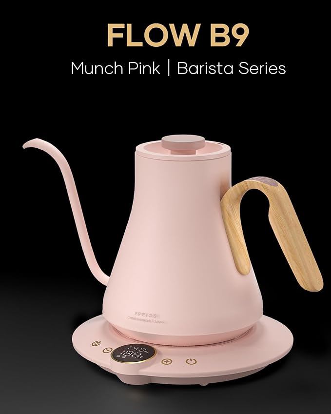 Cocinare FLOW B9 Gooseneck Electric Kettle, Precise Temperature Control for Pour-Over Coffee & Tea Brewing, Stainless Steel Interior, Rapid Heating for Boiling Water 0.9L (Munch Pink)