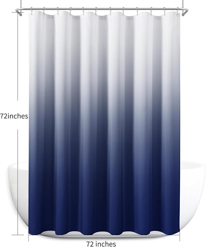 Naturoom Classic Blue Shower Curtains for Bathroom,Ombre Cloth Fabric Shower Curtain Set with 12 Hooks Denim Blue Bathroom Decor 72 x 72