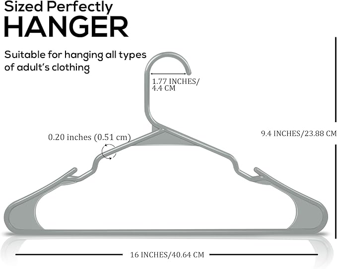 Utopia Home Plastic Hangers 20 Pack - Perfect Space Saving Clothes Hanger - Durable and Strong - Perfect Closet Organizers with Shoulder Grooves (Grey)