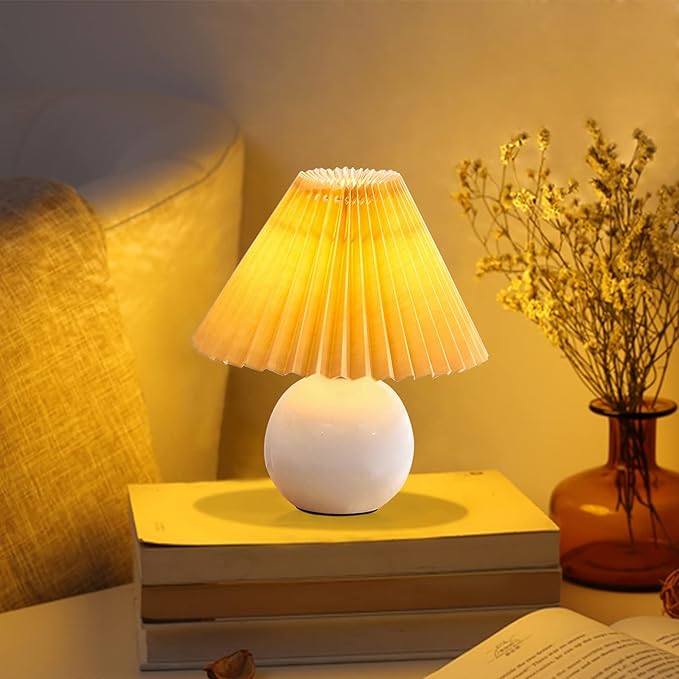 Zenply Korean Pleated Table Lamp, Bedside Nightstand Mini Lamp for Bedroom Living Room Small Spaces
