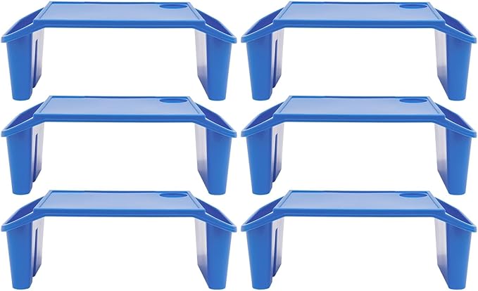 6 Pcs Kids Lap Desk Tray, Plastic Breakfast Lap Desk Trays with Side Pockets and Slot, Portable Lap Table Snack Tray for Eating, Writing, Drawing, Game, 19.69" L x 9.84" W x 7.1" H (Blue*6)