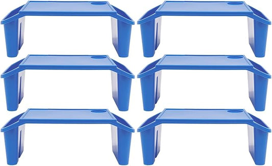 6 Pcs Kids Lap Desk Tray, Plastic Breakfast Lap Desk Trays with Side Pockets and Slot, Portable Lap Table Snack Tray for Eating, Writing, Drawing, Game, 19.69" L x 9.84" W x 7.1" H (Blue*6)