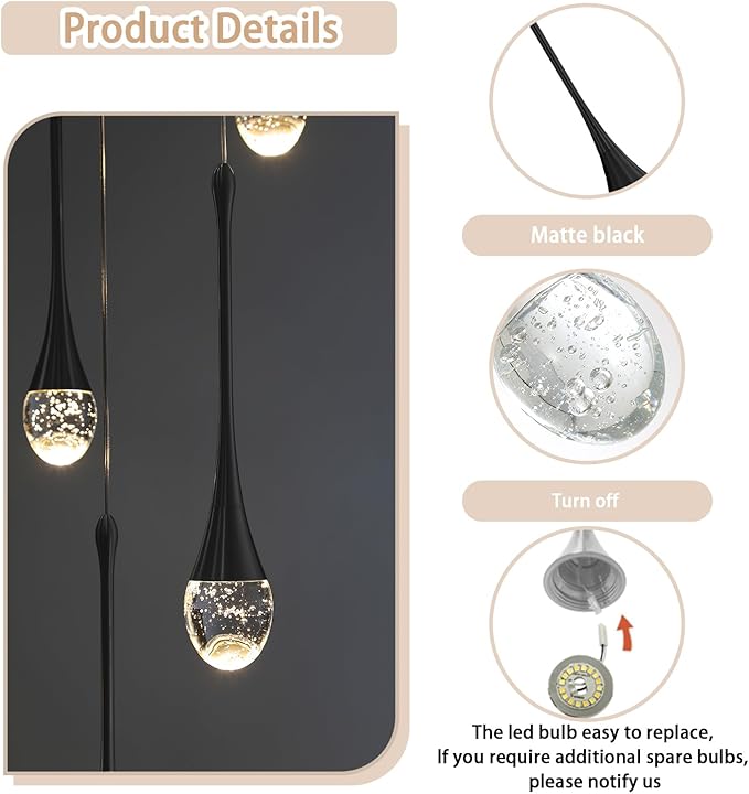 Modern Pendant Lights for Kitchen lsland LED Dimmable Raindrop Chandelier Crystal Ceiling Pendant Lighting for Dining Room Hallway Bar Living Room (3 Pack)