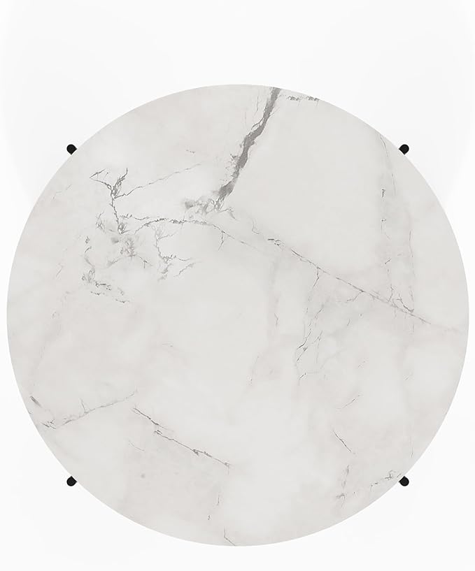 Furinno Besi 2-Tier Modern Round Coffee Table Table with Sturdy Metal Legs, Marble White/Black