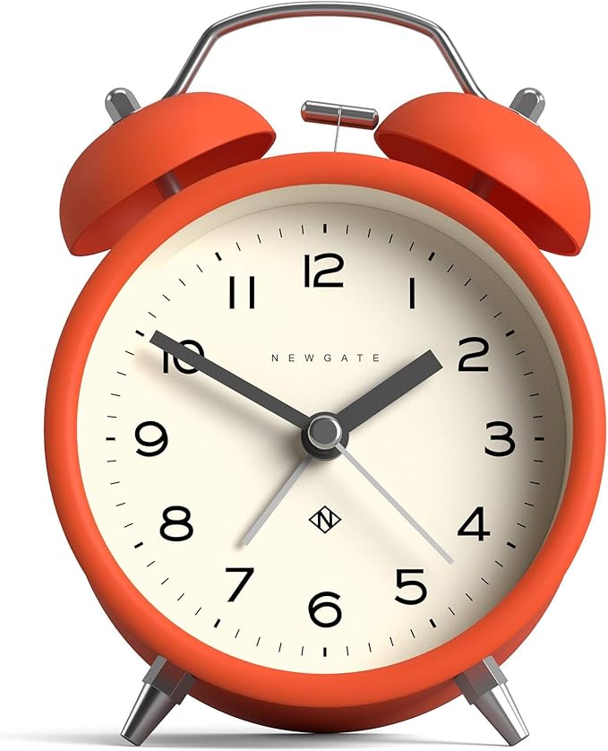 NEWGATE® Charlie Bell Echo Alarm Clock | Modern take on Classic Twin Bell Clock | Orange | Easy to Read Numbers | Ideal for Bedside, Desk or Shelf | Modern Retro Bedroom & Office Accessory