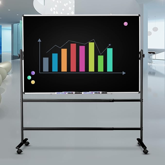 Mobile Dry Erase Blackboard 36 x 24, Magnetic Portable Black Dry Erase Board with Stand, Rolling Double Sided Chalkboard with Wheels - Easel Standing Black Board for Office, School & Home