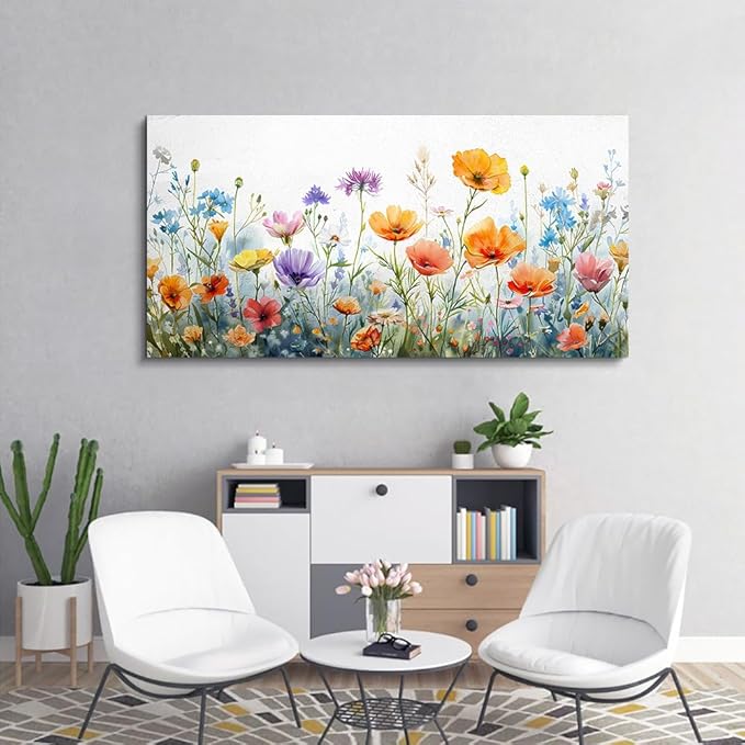 Wapluam Vintage Wildflower Canvas Prints Painting Large Wall Decor For Living Room Wall Art For Bedroom Office Decoration Flowers Pictures Artworks Ready To Hang Modern Aesthetic Framed Home Decor