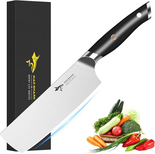 MAD SHARK Nakiri Knife 7 inch Chef Knives, Vegetable Kitchen Knife with High Carbon Stainless Steel Blade, Multipurpose Asian Knife for Chopping, Cutting and Slicing with Ergonomic Handle