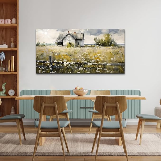FUHAIHUA Framed Wall Decor Living Room Aesthetic Canvas Wall Art For Bedroom Office Wall Decorations Rural Landscape Paintings Farmhouse Watercolor Pictures Mural Artwork Room Home Decor 20x40 In