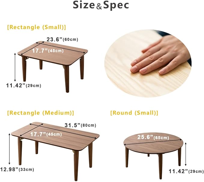 EMOOR Wood Folding Coffee Table Rectangle Small (17.7"x23.6") White, Floor Sitting Low Table Small Space Minimalist Japanese Tatami Room