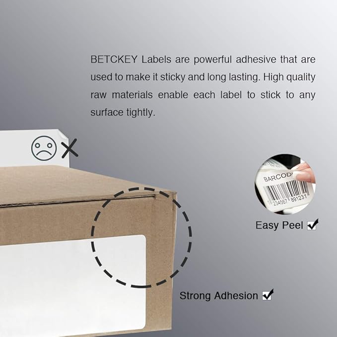 BETCKEY - 2.25" x 4" (57 mm x 102 mm) Multipurpose & Shipping Labels Compatible with Zebra & Rollo Label Printer,Premium Adhesive & Perforated [10 Rolls, 3500 Labels]