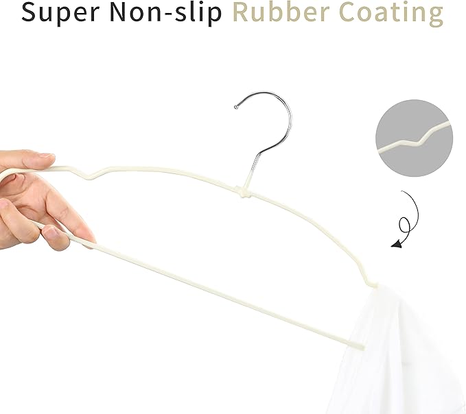 TOPIA HANGER Metal Hangers 20 Pack, Adult Clothes Hangers Space Saving & Non Slip Rubber Coated, Heavy Duty Wire Hanger for Coat,Shirt,Strap Dress,Ivory-CT12I