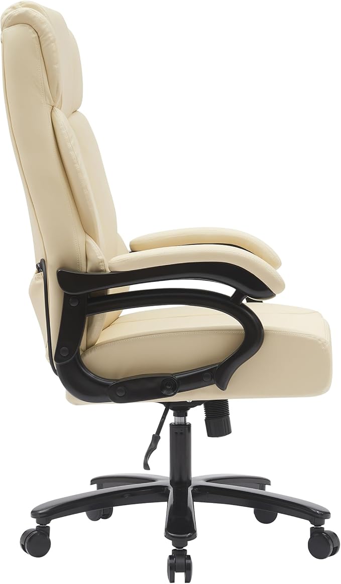 Big and Tall Executive Office Chair, Wide Seat Leather Chair with Lumbar Support and Comfy Arms, Ergonomic High Back Computer Desk Chair for Home (White)