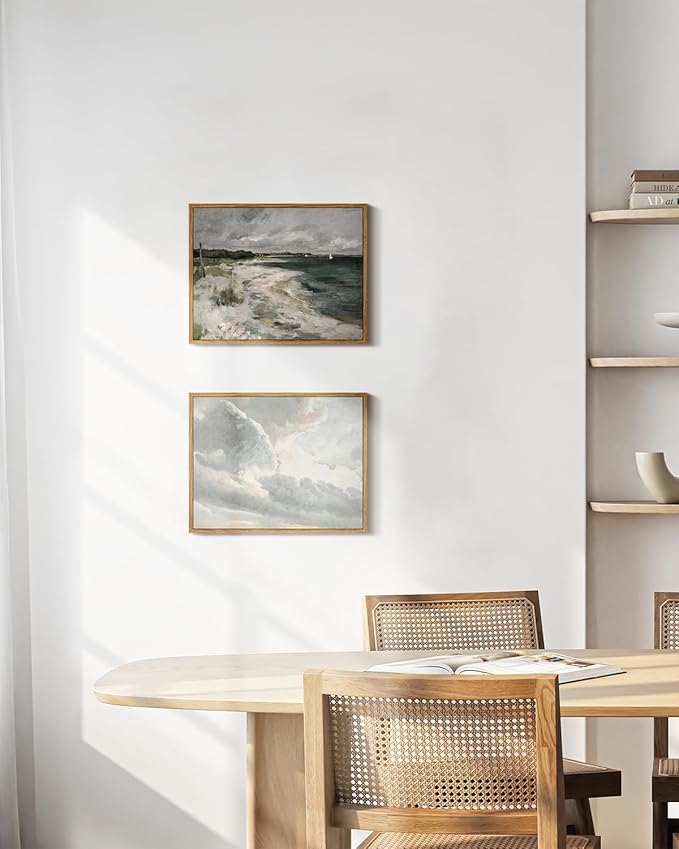 InSimSea Framed Canvas Wall Art Vintage Decor, Rustic Coastal Wall Art for Living Room, Storm Clouds Seaside Oil Painting Pictures for Bathroom Decor, Country Wall Art for Dining Room, 11"x14"