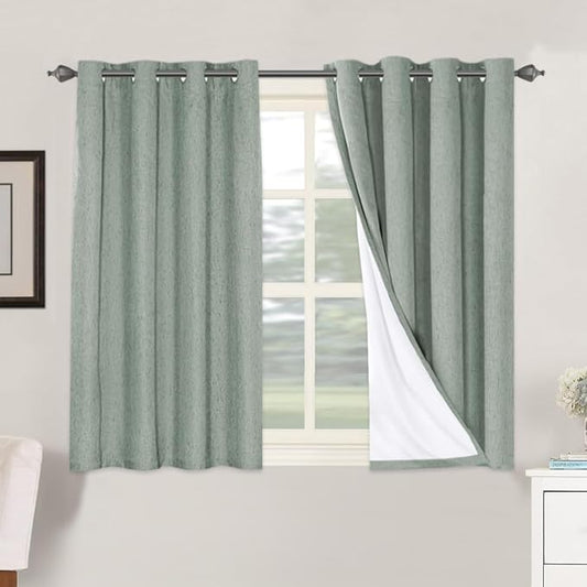 H.VERSAILTEX 100% Blackout Curtains for Bedroom Thermal Insulated Linen Textured Curtains Heat and Full Light Blocking Drapes Living Room Curtains 2 Panel Sets, Green Bay, 52x45 Inch