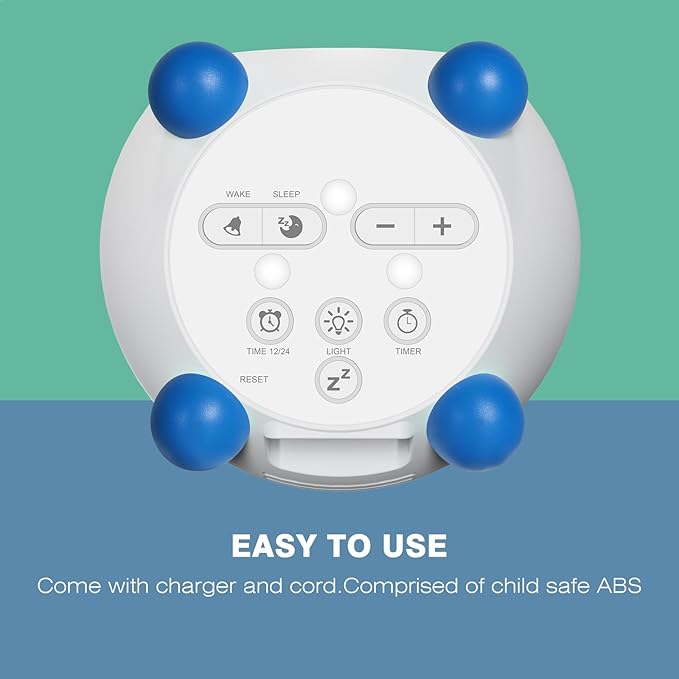 I·CODE Teach Me Time Kids Alarm Clock, Children's Sleep Trainer with Emoji,Toddler Sleep Aid Night Light with Auto-Off Timer,Perfect for 2-9 Years Old Younger Children (Blue)