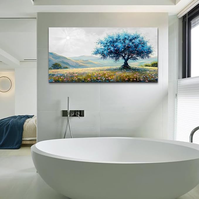 FUHAIHUA Canvas Wall Art For Living Room Large Wall Decor For Office Bedroom Decorations Pastoral Landscape Pictures Blue Tree Painting Artwork Modern Room Wall Mural Aesthetic Home Decor 30x60 In