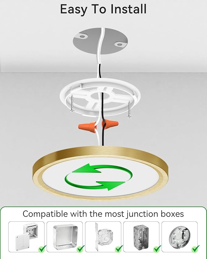 zemty 2Pack LED Ceiling Light Golden - 12In 28W Aureate Flush Mount Ceiling Light, 3 Color Temperature 3000K/4500K/6000K - 3200lm Gilded Round Flat Light Fixture for Kitchen Bathroom Shower