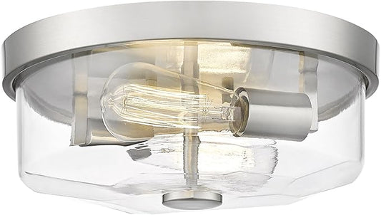 Brushed Nickel Flush Mount Ceiling Light, 2-Light Hallway Light Fixtures, Modern Farmhouse Farmhouse Ceiling Light Clear Glass for Kitchen Porch Entryway Indoor Outdoor