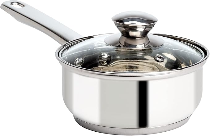 Ecolution Stainless Steel Sauce Pan, Encapsulated Induction Ready Cooking Pot with Glass Lid, Oven Safe, Dishwasher Safe Soup Pot, 1-Quart
