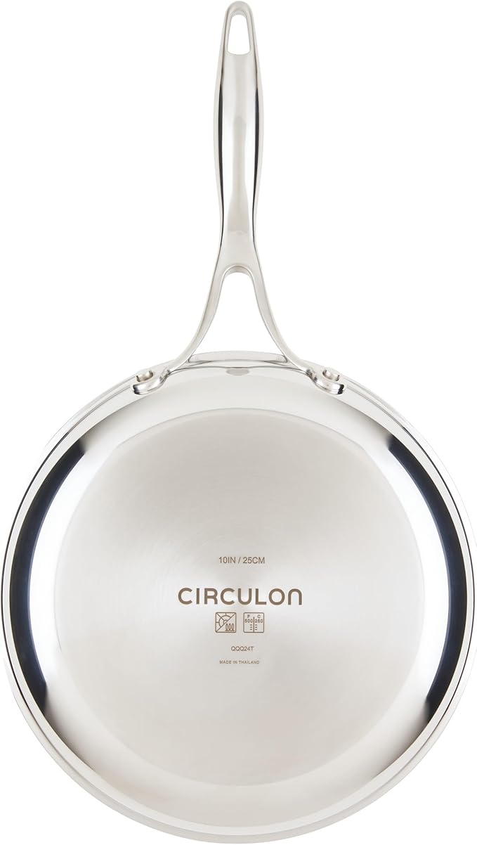 Circulon C1 Series Clad Stainless Steel with ScratchDefense Technology Cookware Nonstick Induction Frying Pans/Skillets with Lids, Metal Utensil Safe, 6 Piece Set - Polished Stainless Steel
