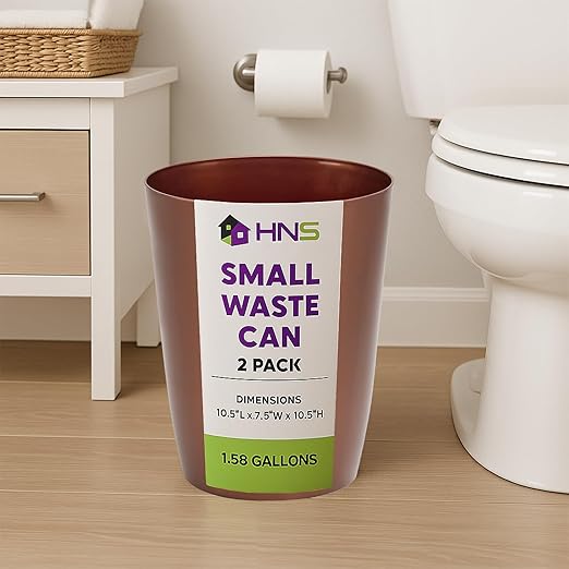 HOLDN’ STORAGE Small Trash Can - Set of 2 Open Top Waste Bin of 1.58 Gallon, Compact Waste Can Perfect for Bathroom, Kitchen, Office, Dorm - Durable Garbage Can - Copper