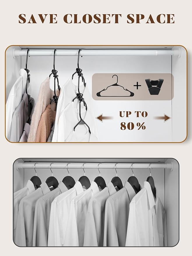 HOUSE DAY Black Plastic Hangers 50 Pack with 20 Connector Hooks, Premium Slim Space Saving Closet Organizers, Non-Slip & Heavy Duty Clothes Hangers for Coat, Suit, Shirt, Dress